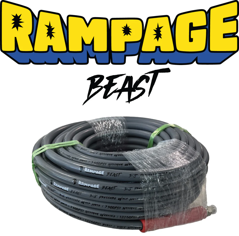 RAMPAGE BEAST 50' Smooth Gray 3/8" Double Wire 7300 PSI High Pressure Hose image 0